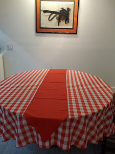 Red Gingham tablecloth with a table runner