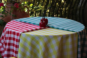 Gingham tablecloth in a garden setting