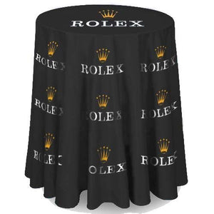 Round black tablecloth branded exclusively for Rolex