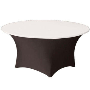 Spandex Table linens with a White top and Black sides 