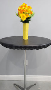 Round Vinyl table topper with elastic on a cocktail round table