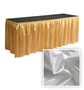 Silver 14' x 39" Poly Knit Satin Table Skirt Shirred Pleat - Premier Table Linens - PTL 