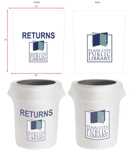 Mock-ups of Spandex 32-gallon covers For the Plain City Public Library system