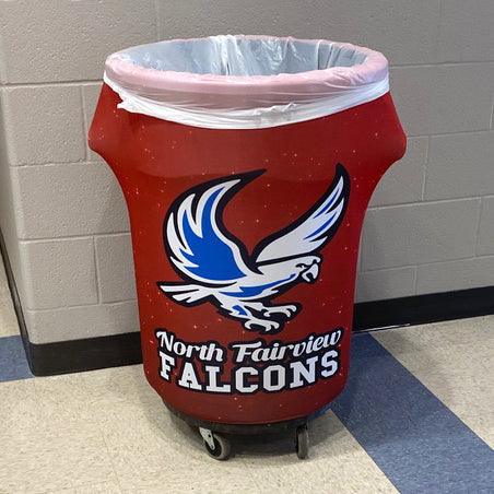 Custom Printed Spandex 32 Gallon  Trash Can Cover  for the North Fairview Falcons