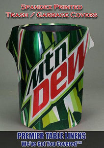 Spandex fully printed trash cover with Mountain Dew logo