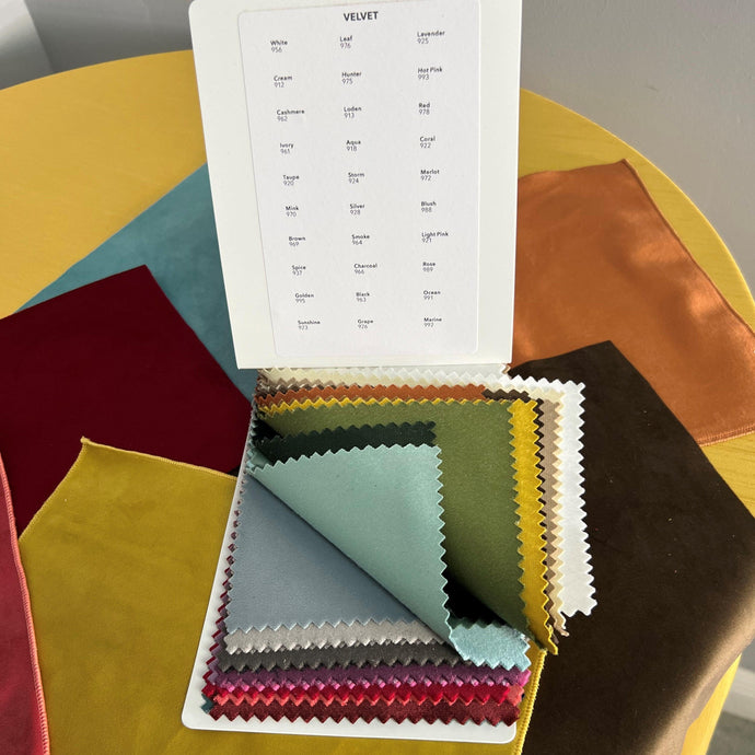 Upholstery Velvet Samples Pack with loose samples undeneath