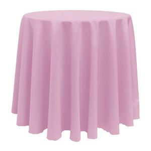 Light Pink poly premier tablecloth on round table