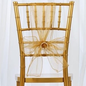 10 Organza Chair Sashes - Premier Table Linens - PTL Gold 