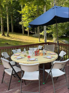 Round Vinyl Fitted Tablecloth, Fitted Table Topper With Elastic