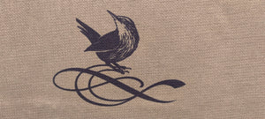 Faux Burlap tablecloth with one color print of a bird on it