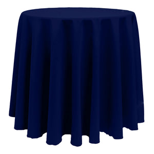 Deep Royal poly premier tablecloth on round table