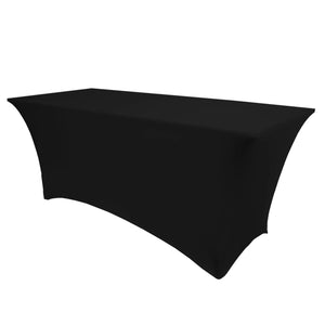Black Spandex table linens on a white background