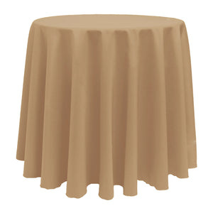 Camel Color poly premier tablecloth on round table