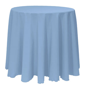 Cobalt poly premier tablecloth on round table