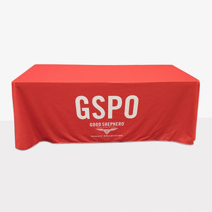 Red Fitted table cover for GSPO custom printed with one color