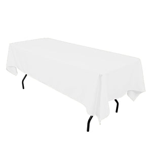 White 60" x 108" Rectangular Poly Premier Tablecloth With Hem