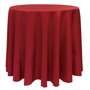 Holiday Red poly premier tablecloth on round table