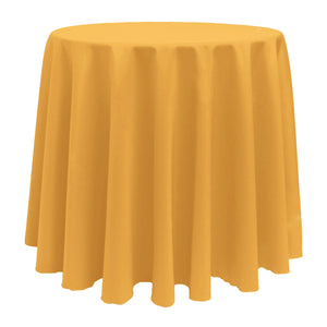 Golden Rod poly premier tablecloth on round table