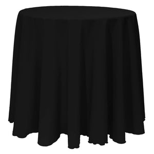 Black poly premier tablecloth on round table