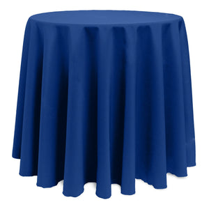 Royal Blue poly premier tablecloth on round table
