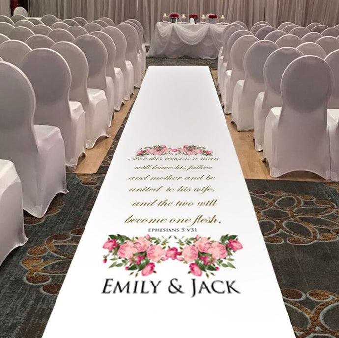Custom Printed and fully dye sublimated aisle runner for wedding ceremony