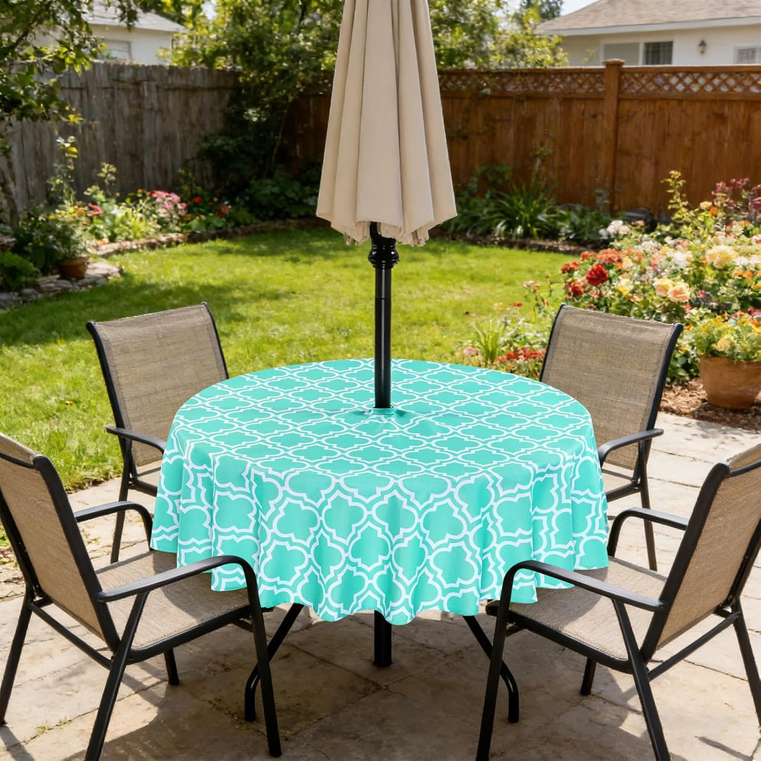 Outdoor Tablecloth With Umbrella Hole & Zipper Arelis Damask