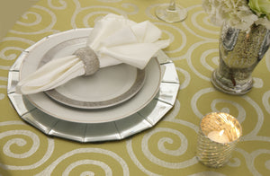 Oval Art Deco Metallic Jacquard Tablecloth