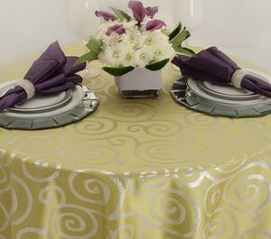 Oval Art Deco Metallic Jacquard Tablecloth