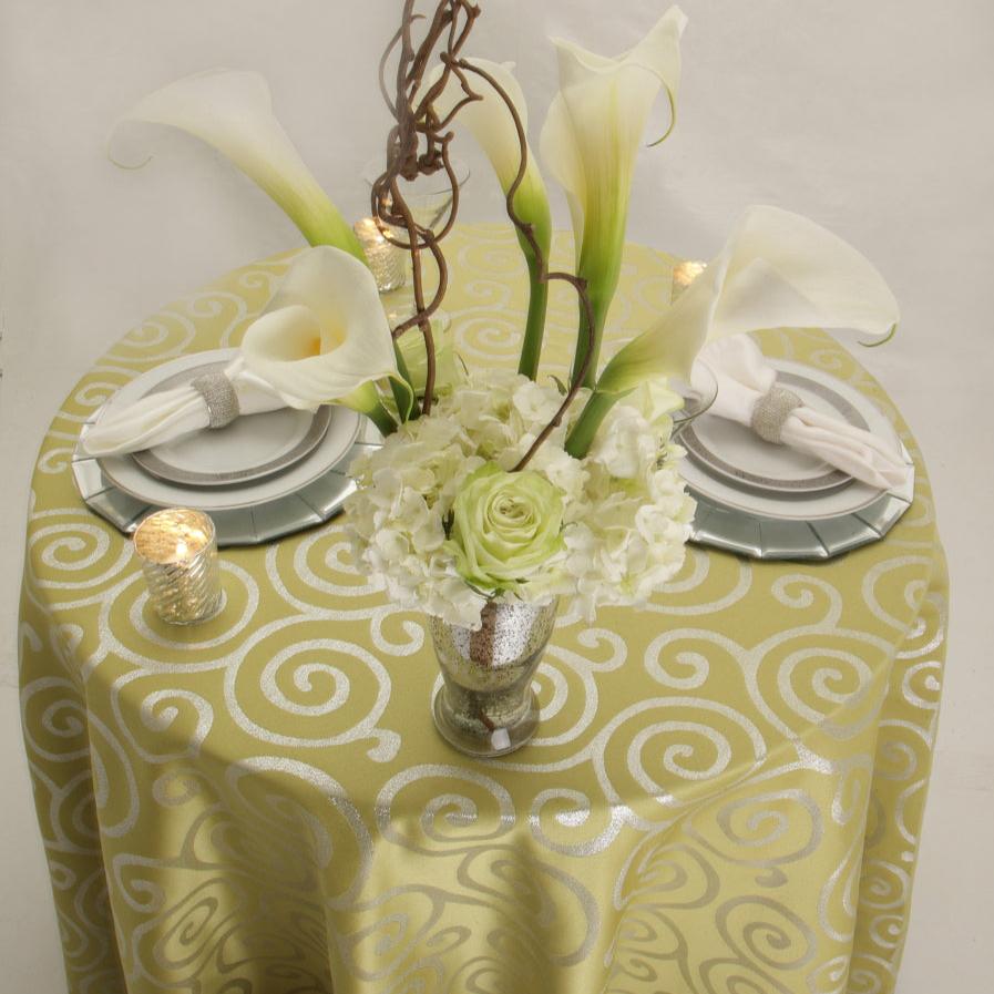 Round Art Deco Metallic Jacquard Tablecloth