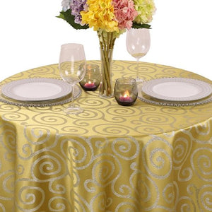 Oval Art Deco Metallic Jacquard Tablecloth