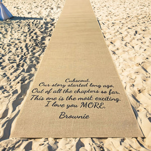 Custom Printed Burlap Wedding Aisle Runner 36 or 60" Wide, White or Natural