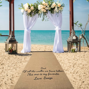 Custom Printed Burlap Wedding Aisle Runner 36 or 60" Wide, White or Natural