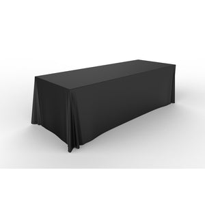 Closeup of a black blank tradeshow tablecloth