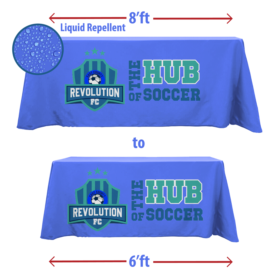 6' to 8' Convertible Custom Printed Liquid Repellent Table Throw - All Over Print