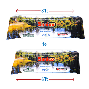 6' to 8' Convertible Wrinkle-Free Logo Tablecloth