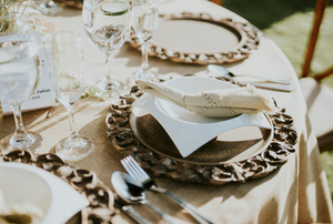 Natural-colored Havana Faux burlap linens at a rustic wedding reception