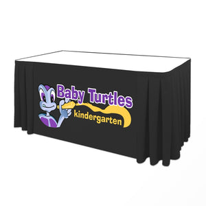 Custom printed table skirt with full-color front panel print for the Baby Turtles Kindergarten