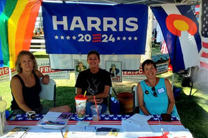 Harris for president banner at fundraiser