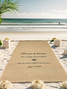 Custom Printed Burlap Wedding Aisle Runner 36 or 60" Wide, White or Natural