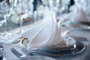 White Spun napkins beautifully displayed on top of plates