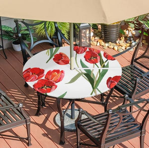 Outdoor Fitted Tablecloth With Umbrella Hole and Zipper