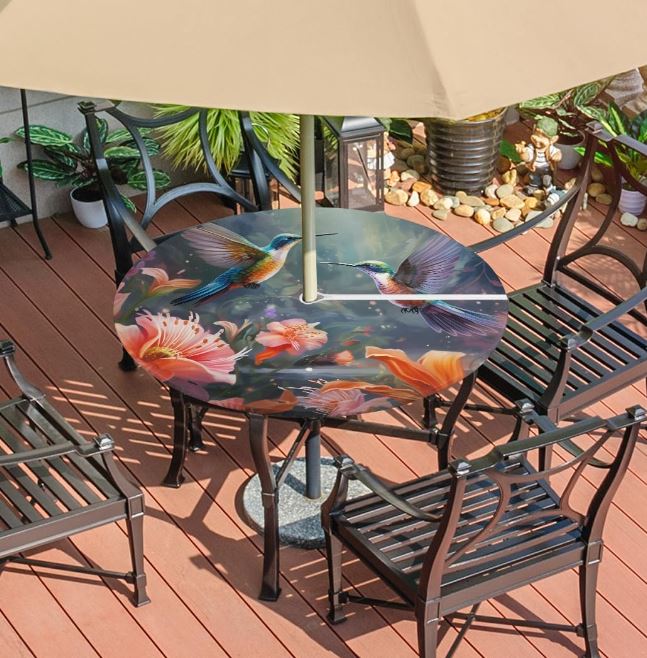 Outdoor Fitted Tablecloth With Umbrella Hole and Zipper, 36