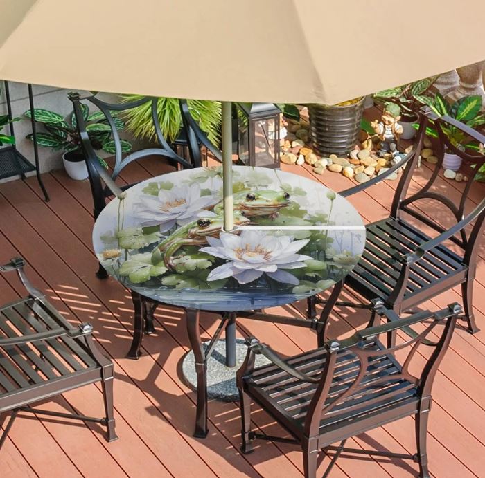Outdoor Tablecloth With Umbrella Hole and Zipper