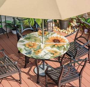 Outdoor Fitted Tablecloth With Umbrella Hole and Zipper