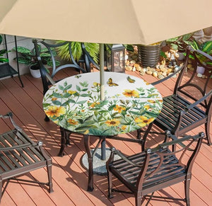 Outdoor Fitted Tablecloth With Umbrella Hole and Zipper