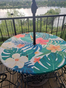 Outdoor Fitted Tablecloth With Umbrella Hole and Zipper