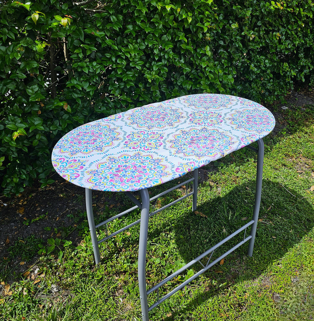 Oval Oilcloth Fitted Tablecloth, Fitted Table Topper With Elastic