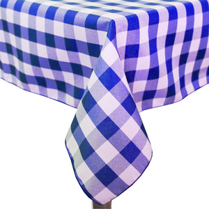 Royal / White 84" x 84" Square Poly Check Tablecloth With Umbrella Hole