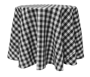 Black / White 90" Round Poly Check Tablecloth