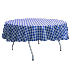 Royal / White 102" Round Poly Check Tablecloth